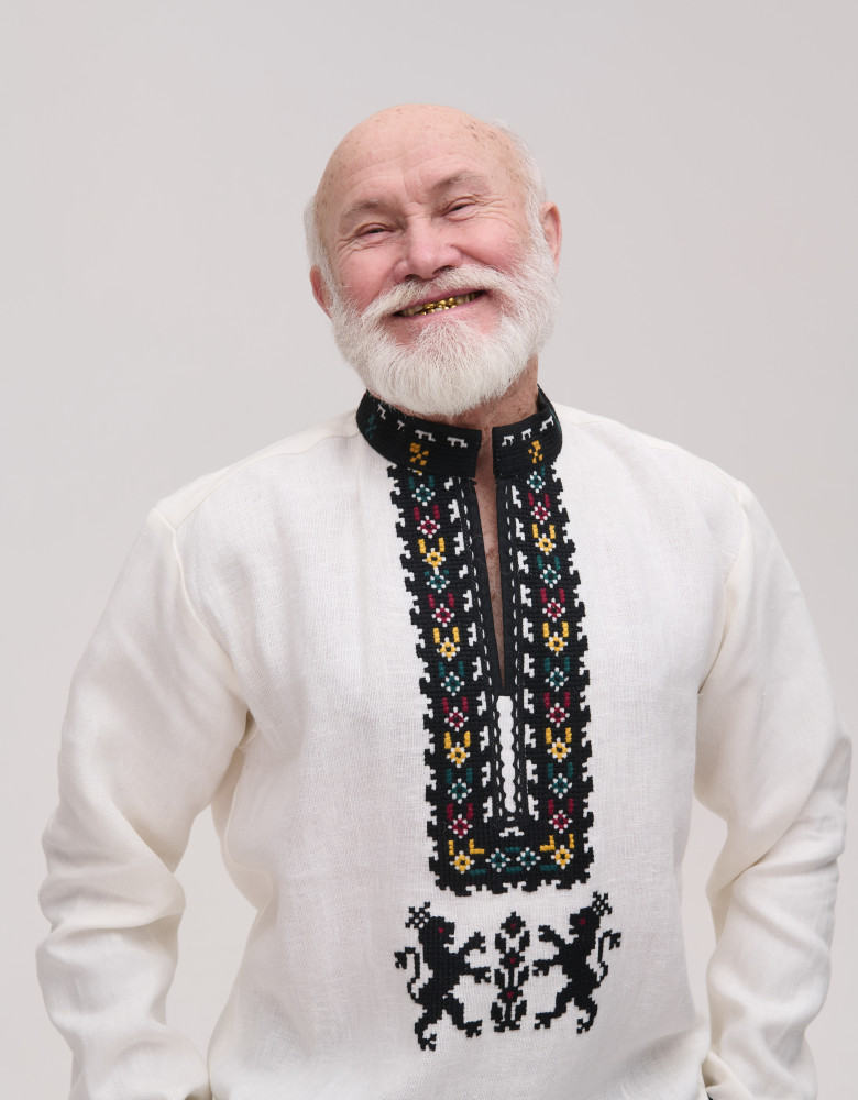 Męska lniana wyszywanka z ręcznym haftem „Lwy”