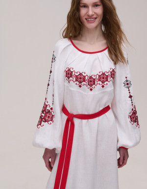Suknia haftowana biała lniana Stefaniia