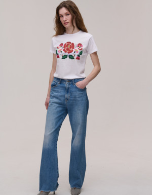 Biały t-shirt dzianinowy „Polny Kwiat”