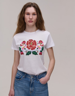 Biały t-shirt dzianinowy „Polny Kwiat”