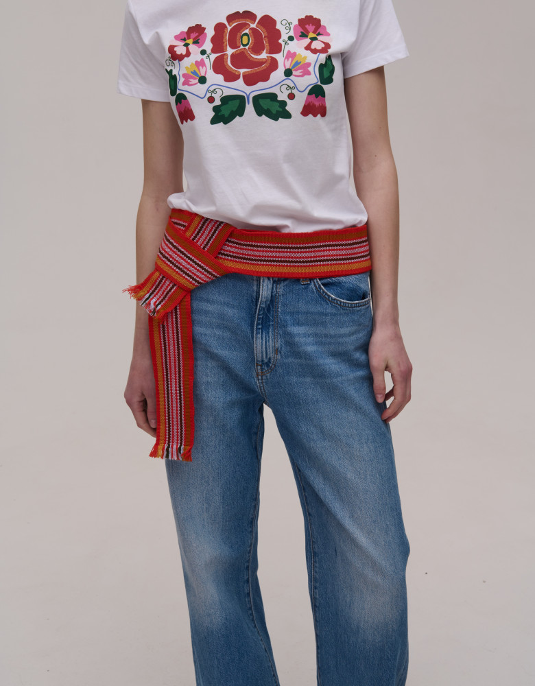 Biały t-shirt dzianinowy „Polny Kwiat”