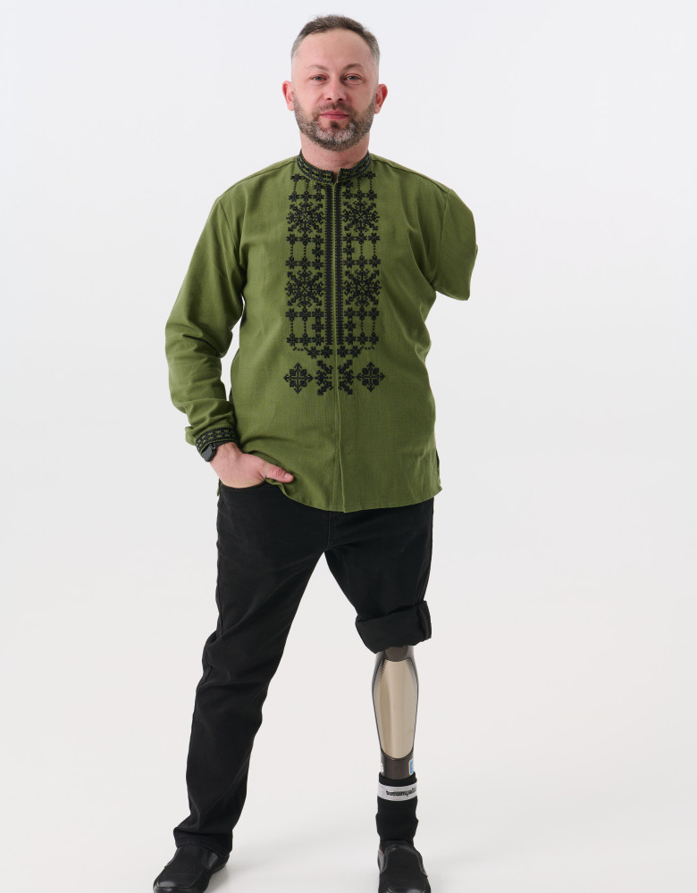 Męska koszula haftowana (wyszywanka) Koza Dereza x Superhumans, khaki