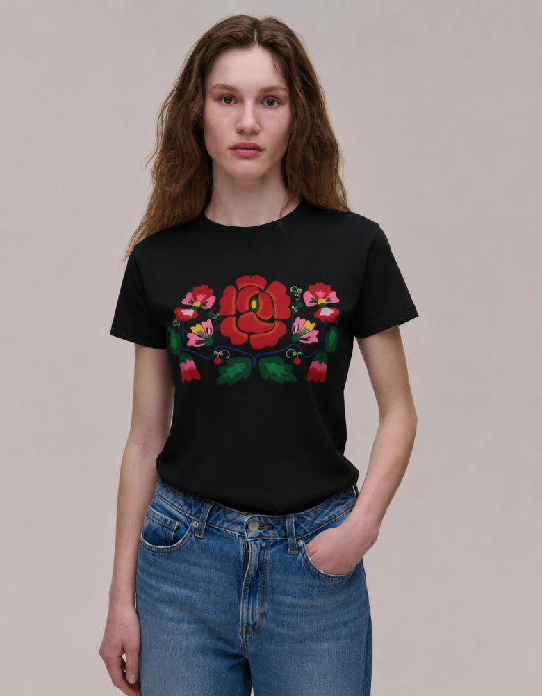  Czarna koszulka dzianinowa "Wildflower"