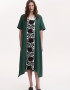 Embroidered emerald linen dress with hand embroidery Rose branch