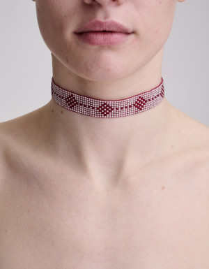 Naszyjnik-choker biało-bordowy