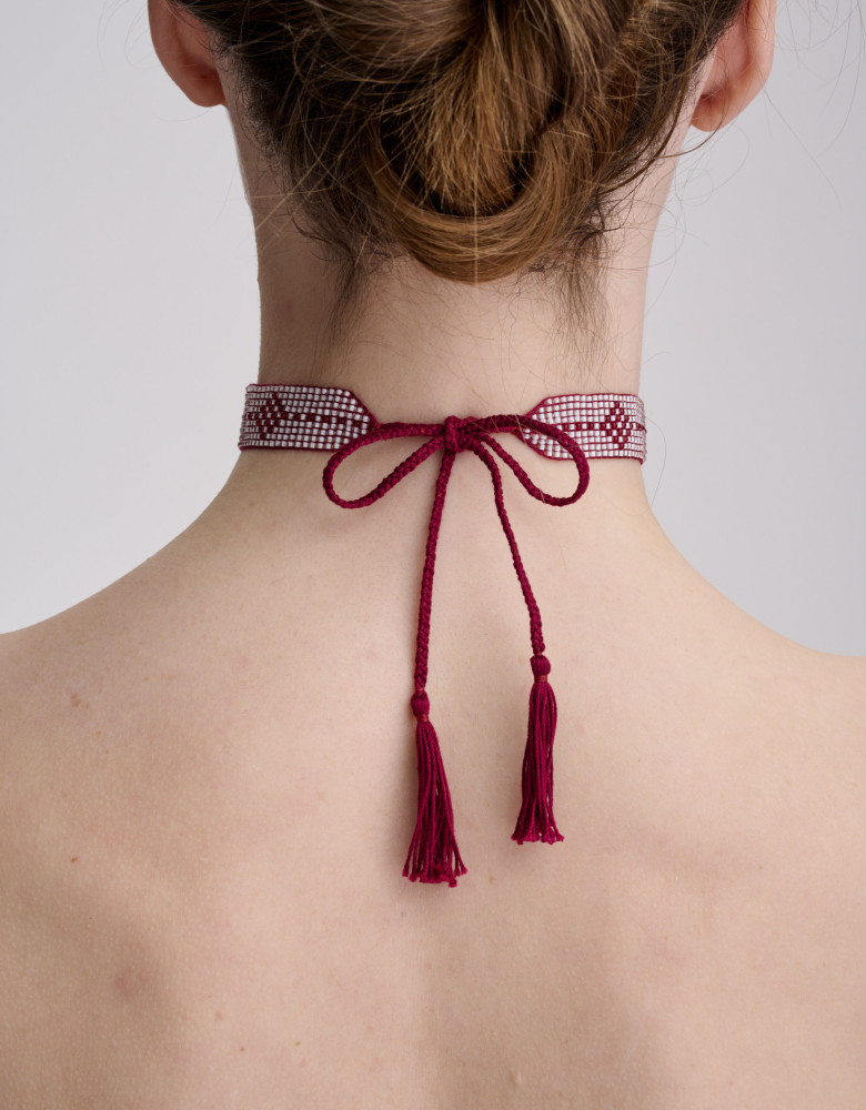 Naszyjnik-choker biało-bordowy